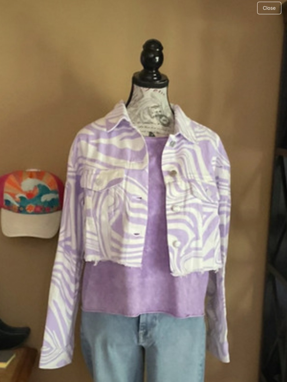 Signature by Levi Strauss Lavender & White Swirl Cropped Jean Jacket